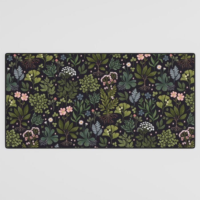 Herbarium ~ vintage inspired botanical art print ~ black Desk Mat Gallery Image 3