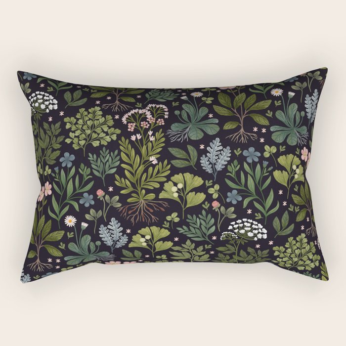 Herbarium ~ vintage inspired botanical art print ~ black Rectangular Pillow Gallery Image 1