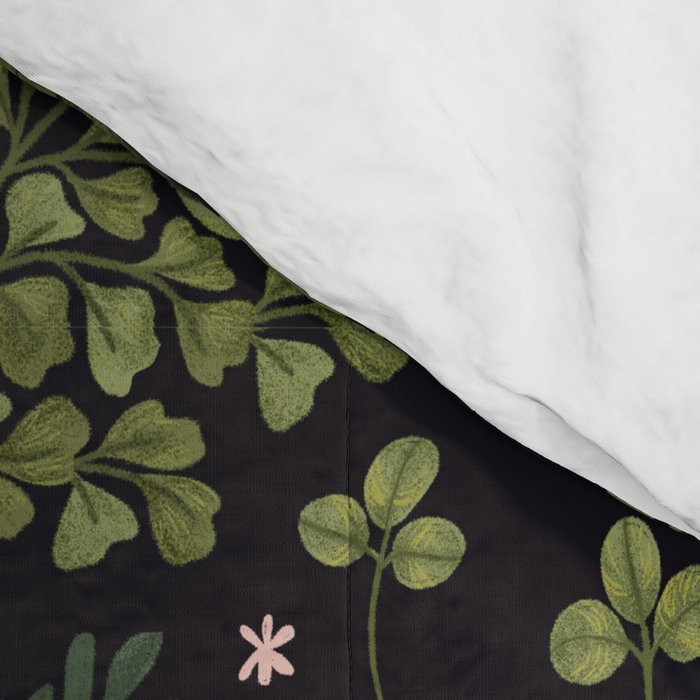 Herbarium ~ vintage inspired botanical art print ~ black Comforter Gallery Image 4