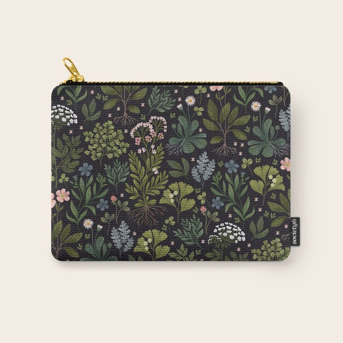 Herbarium ~ vintage inspired botanical art print ~ black Carry All Pouch Gallery Image 1