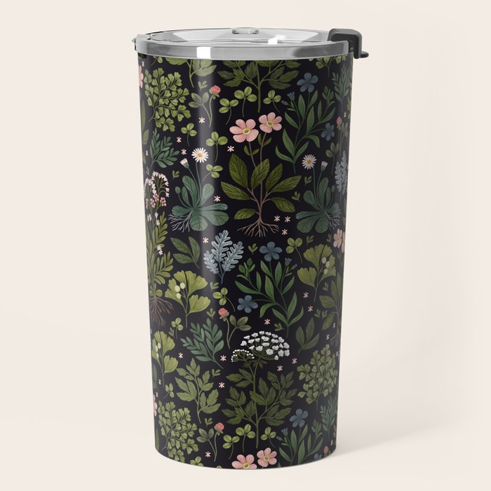Herbarium ~ vintage inspired botanical art print ~ black Travel Mug Gallery Image 2