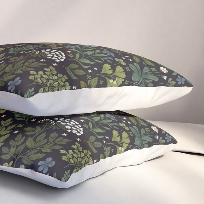 Herbarium ~ vintage inspired botanical art print ~ black Pillow Sham Gallery Image 3