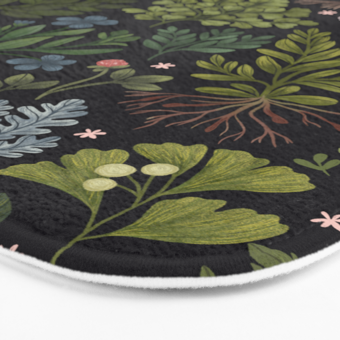 Herbarium ~ vintage inspired botanical art print ~ black Bath Mat Gallery Image 3