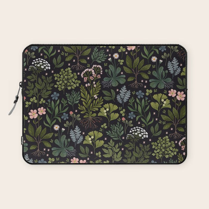 Herbarium ~ vintage inspired botanical art print ~ black Laptop Sleeve Gallery Image 1