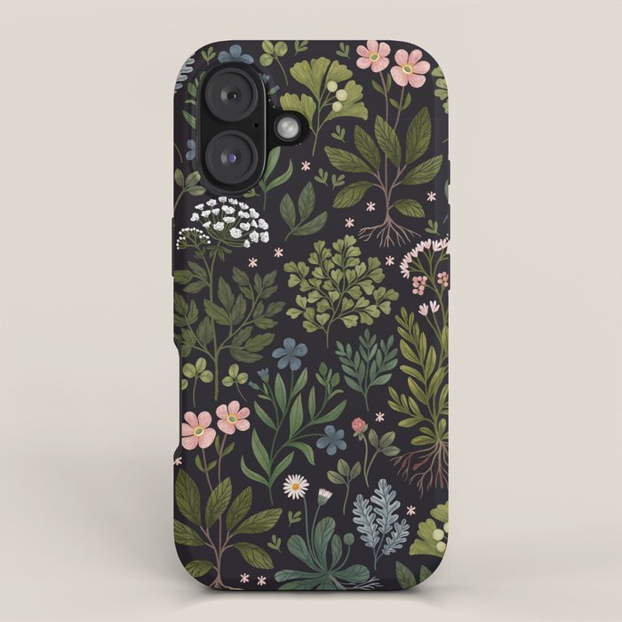 Herbarium ~ vintage inspired botanical art print ~ black iPhone Case Gallery Image 1