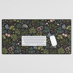 Herbarium ~ vintage inspired botanical art print ~ black Desk Mat Gallery Image 1