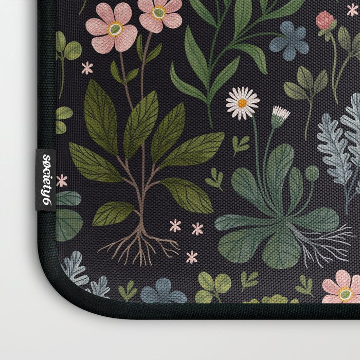 Herbarium ~ vintage inspired botanical art print ~ black Laptop Sleeve Gallery Image 3