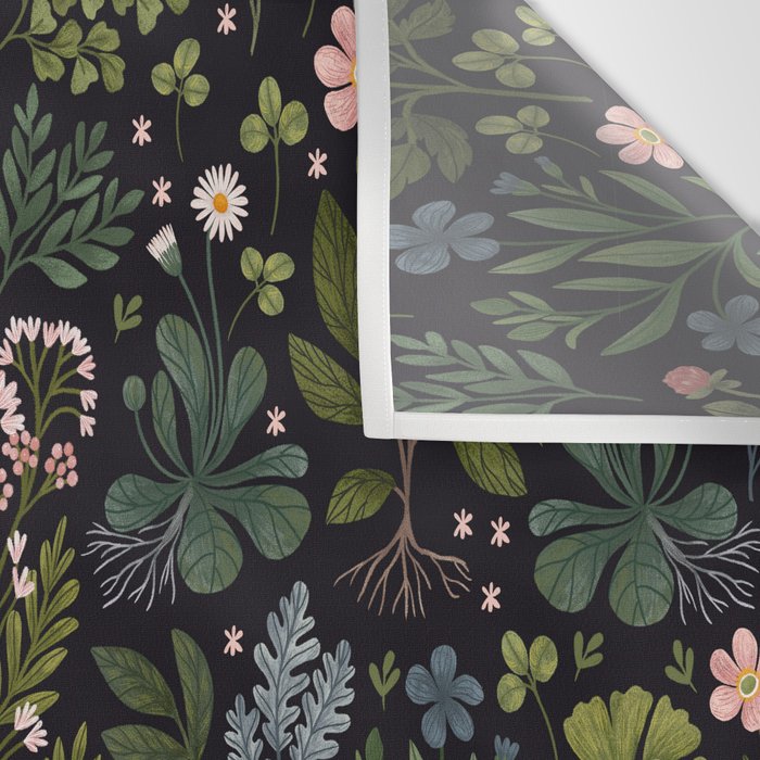 Herbarium ~ vintage inspired botanical art print ~ black Wall Tapestry Gallery Image 3