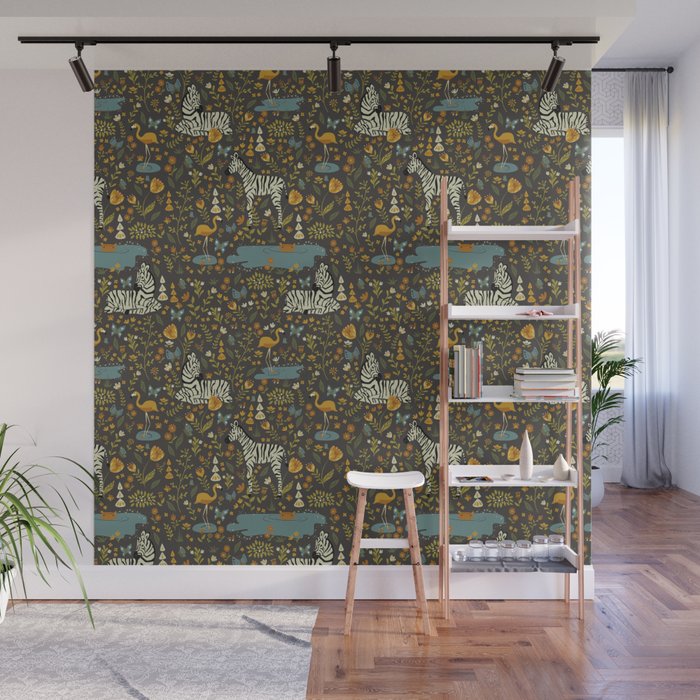 Zebras in Wild Fall Garden Wall Mural Gallery Image 1