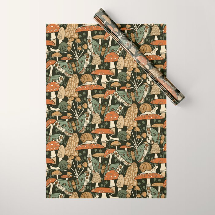 Mushroom Garden Winter Night Wrapping Paper Gallery Image 1