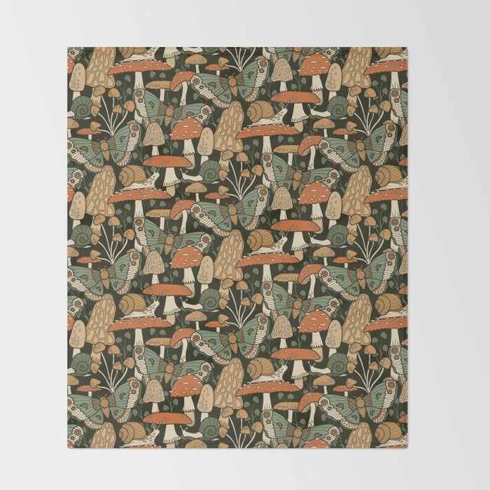 Mushroom Garden Winter Night Throw Blanket Gallery Image 2