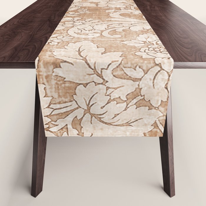 Vintage white brown grunge shabby floral Table Runner Gallery Image 1
