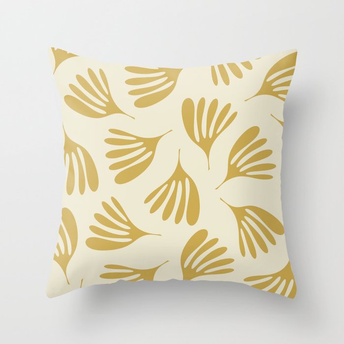 Wispy Leaves Contemporary Pattern in Mustard Gold and Cream Throw Pillow Gallery Image 6
