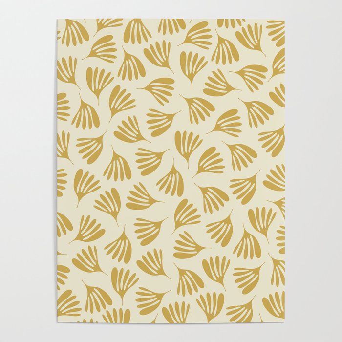 Wispy Leaves Contemporary Pattern in Mustard Gold and Cream Poster Gallery Image 4