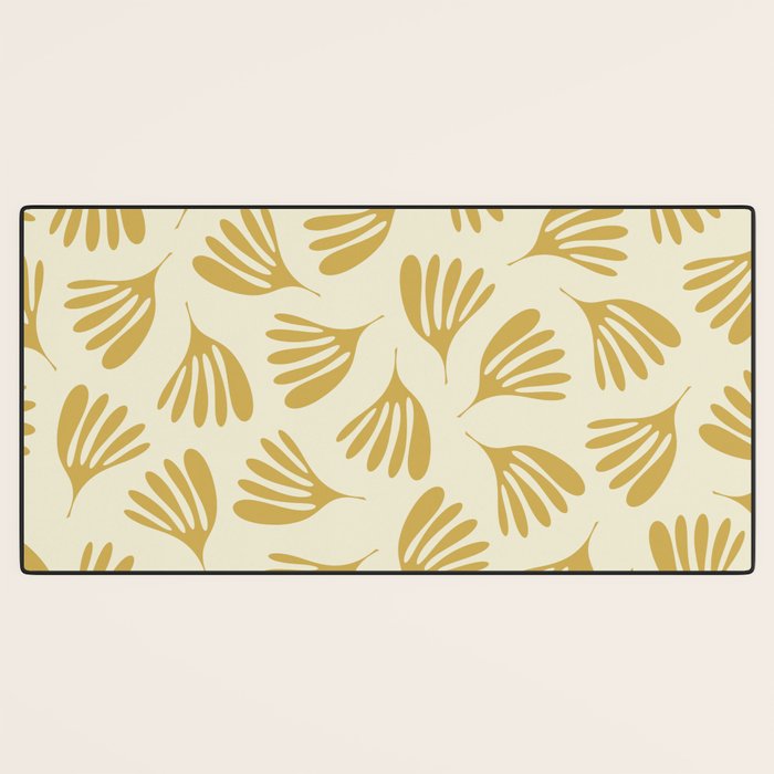 Wispy Leaves Contemporary Pattern in Mustard Gold and Cream Desk Mat Gallery Image 3