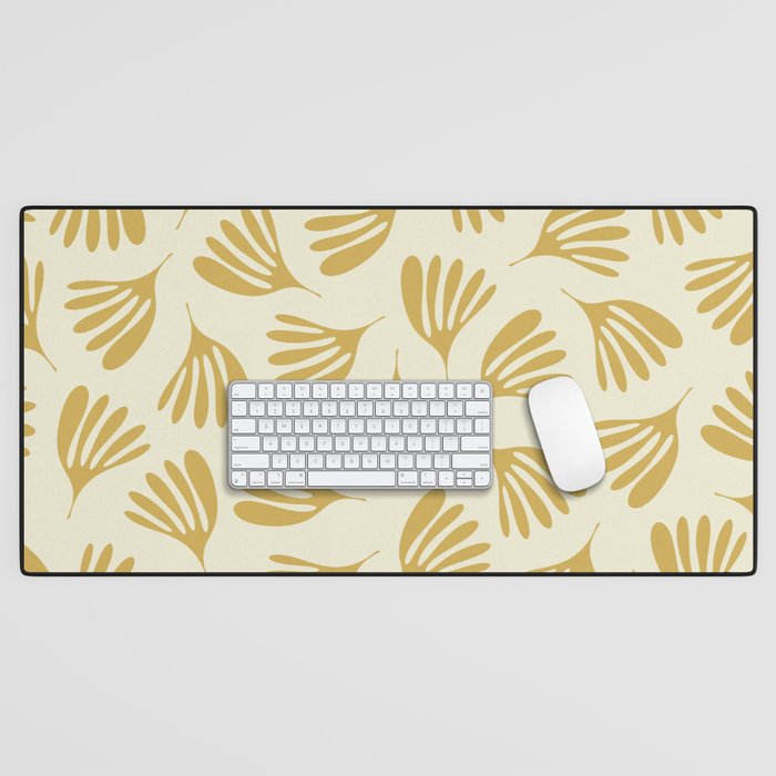 Wispy Leaves Contemporary Pattern in Mustard Gold and Cream Desk Mat Gallery Image 1