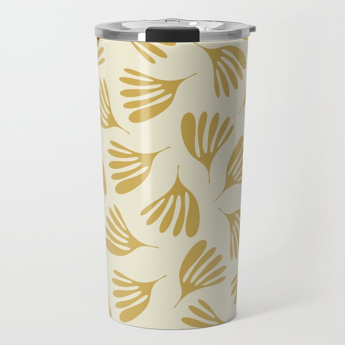 Wispy Leaves Contemporary Pattern in Mustard Gold and Cream Travel Mug Gallery Image 1