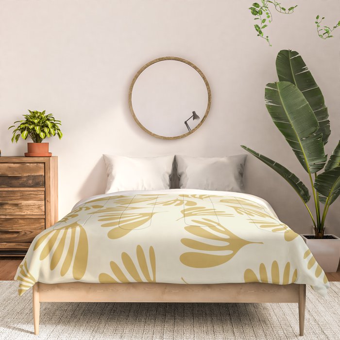 Wispy Leaves Contemporary Pattern in Mustard Gold and Cream Comforter Gallery Image 3