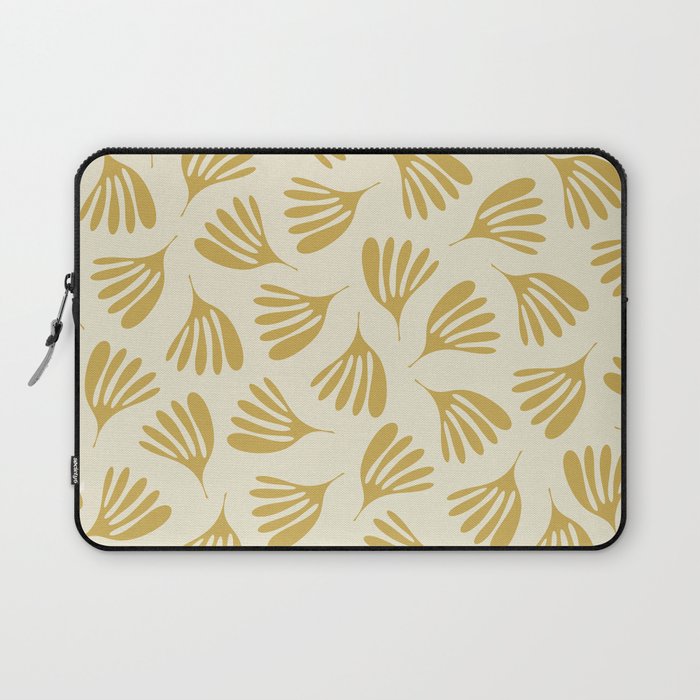 Wispy Leaves Contemporary Pattern in Mustard Gold and Cream Laptop Sleeve Gallery Image 1