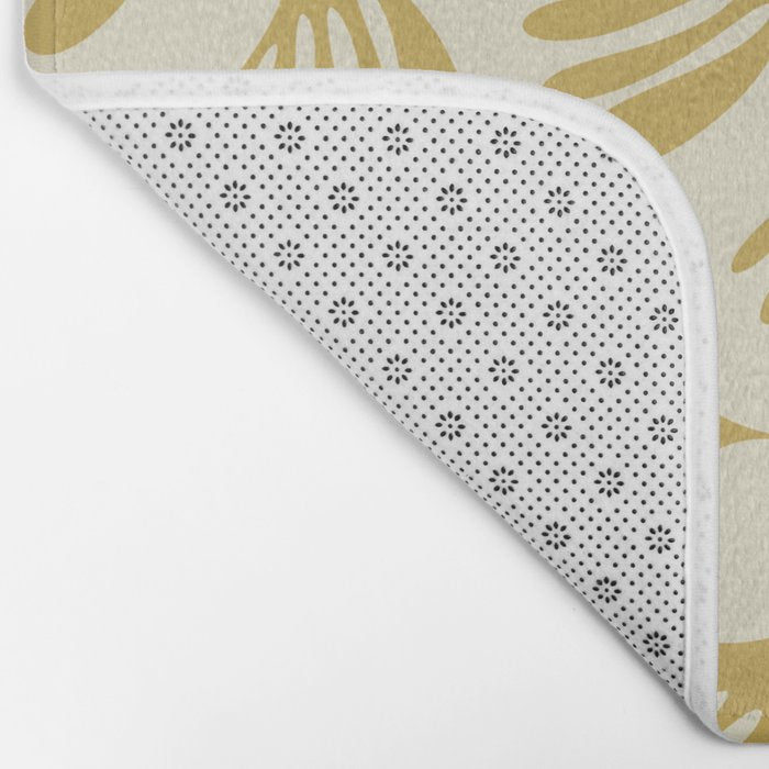 Wispy Leaves Contemporary Pattern in Mustard Gold and Cream Bath Mat Gallery Image 2
