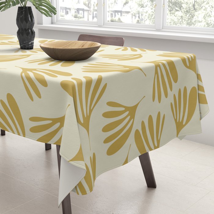 Wispy Leaves Contemporary Pattern in Mustard Gold and Cream Tablecloth Gallery Image 3