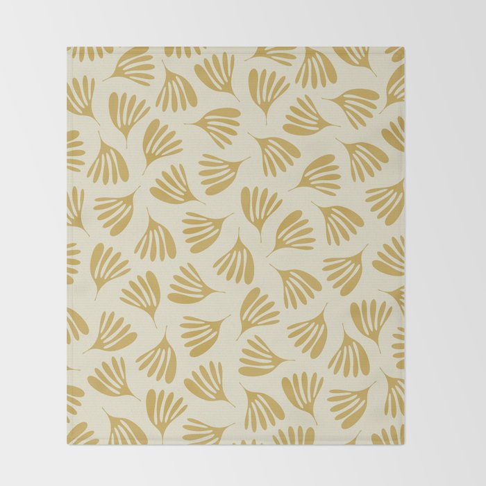 Wispy Leaves Contemporary Pattern in Mustard Gold and Cream Throw Blanket Gallery Image 2