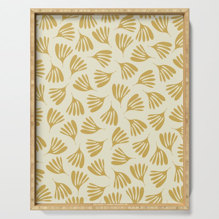 Wispy Leaves Contemporary Pattern in Mustard Gold and Cream Serving Tray Gallery Image 1