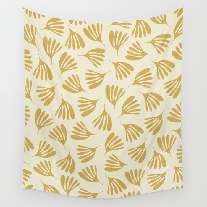 Wispy Leaves Contemporary Pattern in Mustard Gold and Cream Wall Tapestry Gallery Image 1