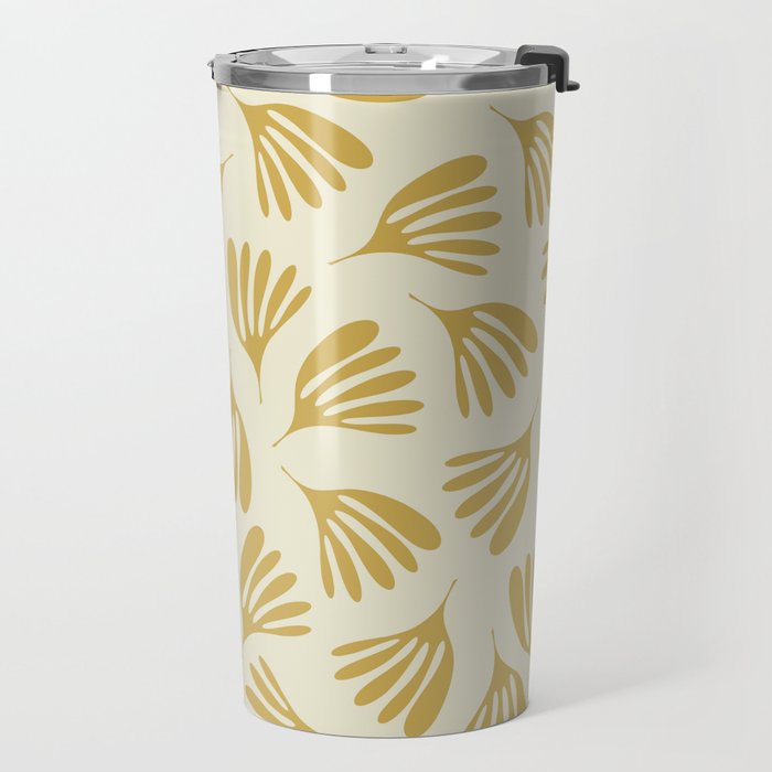 Wispy Leaves Contemporary Pattern in Mustard Gold and Cream Travel Mug Gallery Image 2