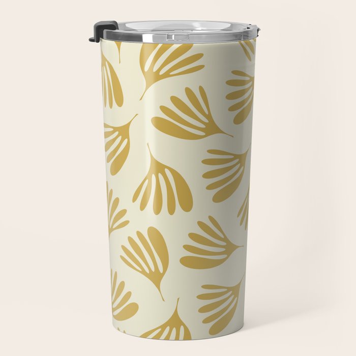 Wispy Leaves Contemporary Pattern in Mustard Gold and Cream Travel Mug Gallery Image 3