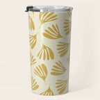 Wispy Leaves Contemporary Pattern in Mustard Gold and Cream Travel Mug Gallery Image 3
