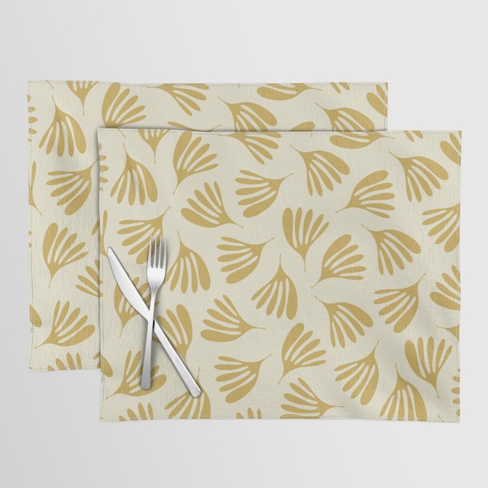 Wispy Leaves Contemporary Pattern in Mustard Gold and Cream Placemat Gallery Image 1