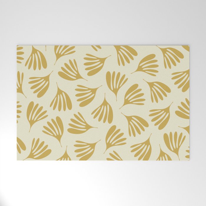 Wispy Leaves Contemporary Pattern in Mustard Gold and Cream Welcome Mat Gallery Image 1