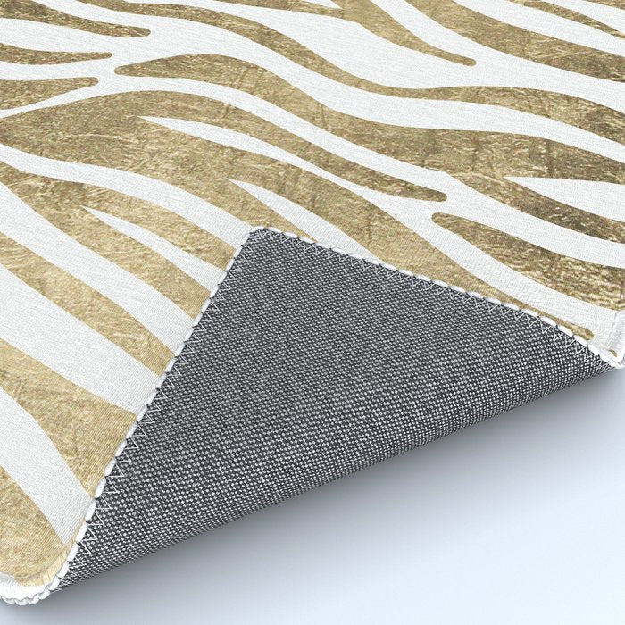 Chic faux gold white modern zebra animal print pattern Rug Gallery Image 4