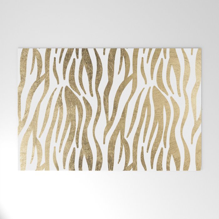 Chic faux gold white modern zebra animal print pattern Welcome Mat Gallery Image 1
