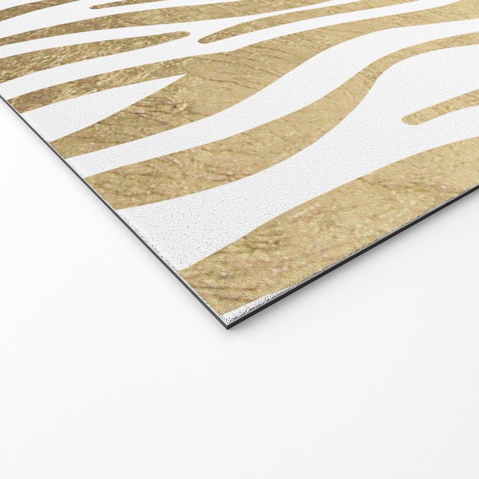 Chic faux gold white modern zebra animal print pattern Welcome Mat Gallery Image 2
