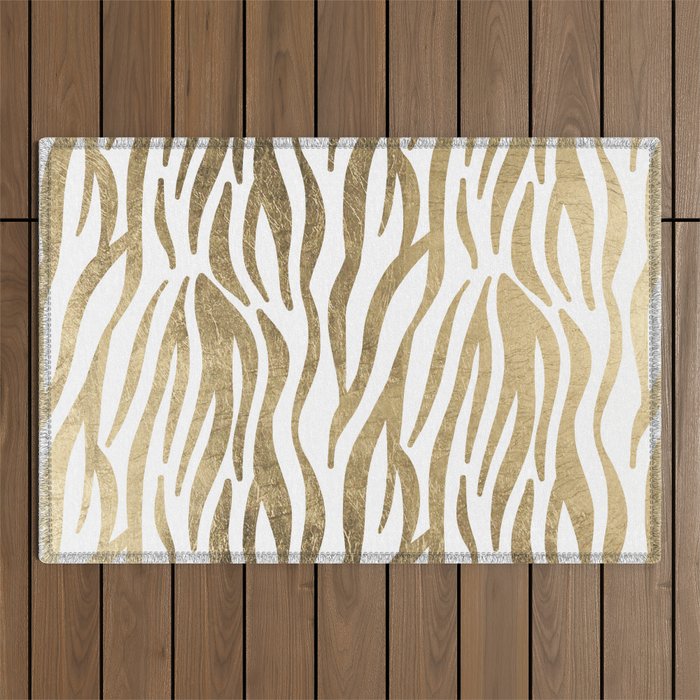 Chic faux gold white modern zebra animal print pattern Outdoor Rug Gallery Image 1