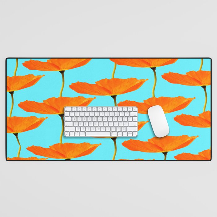 Poppies On A Turquoise Background #decor #society6 #buyart Desk Mat Gallery Image 1