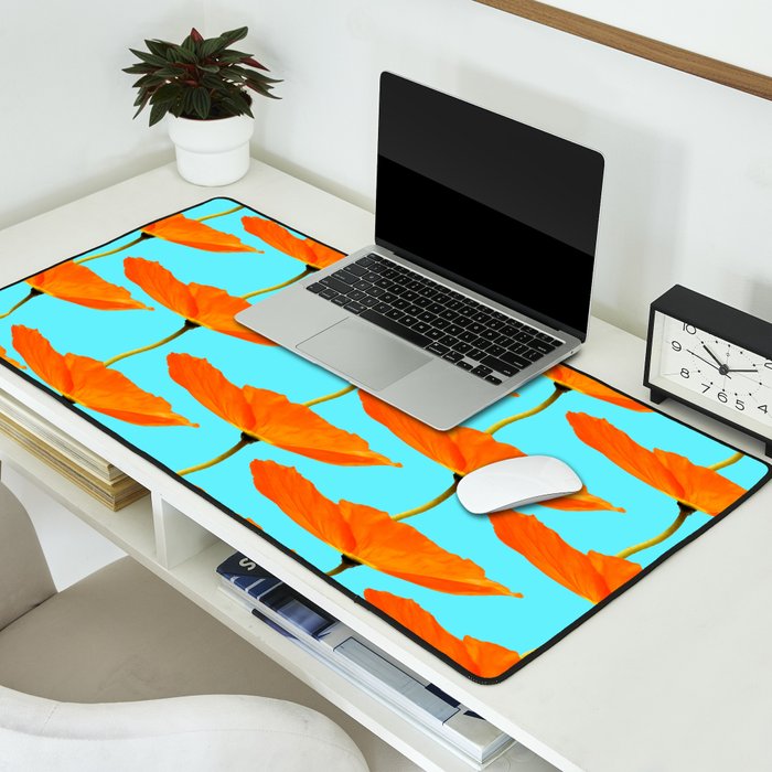 Poppies On A Turquoise Background #decor #society6 #buyart Desk Mat Gallery Image 2