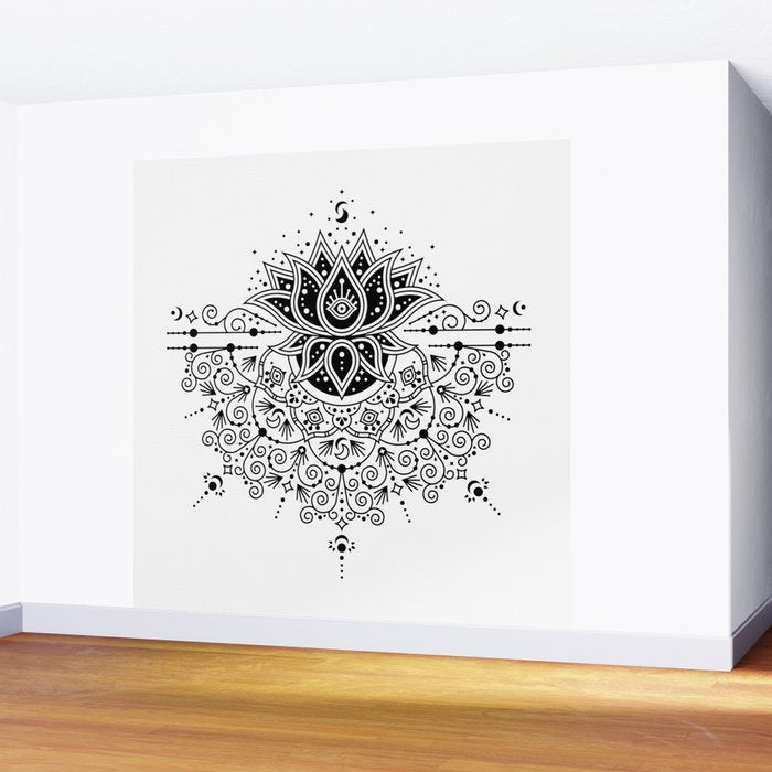 Lotus Blossom Mandala - Black Palette Wall Mural Gallery Image 2