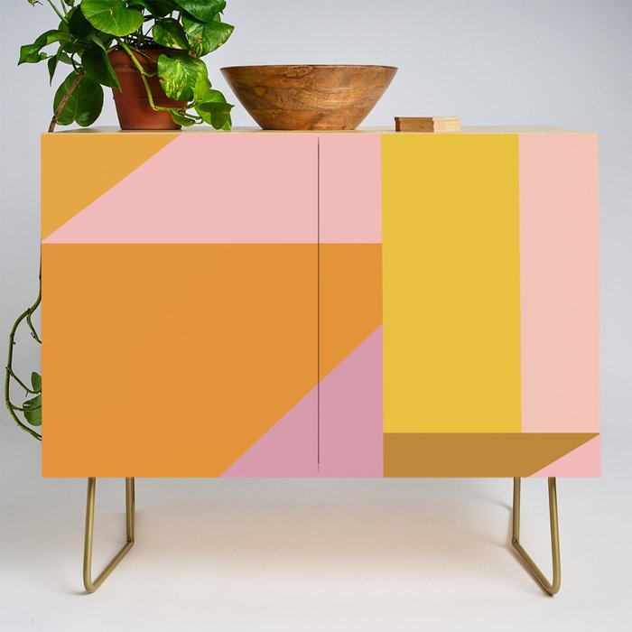 Shapes in Vintage Modern Pink, Orange, Yellow, and Lavender Credenza Gallery Image 1