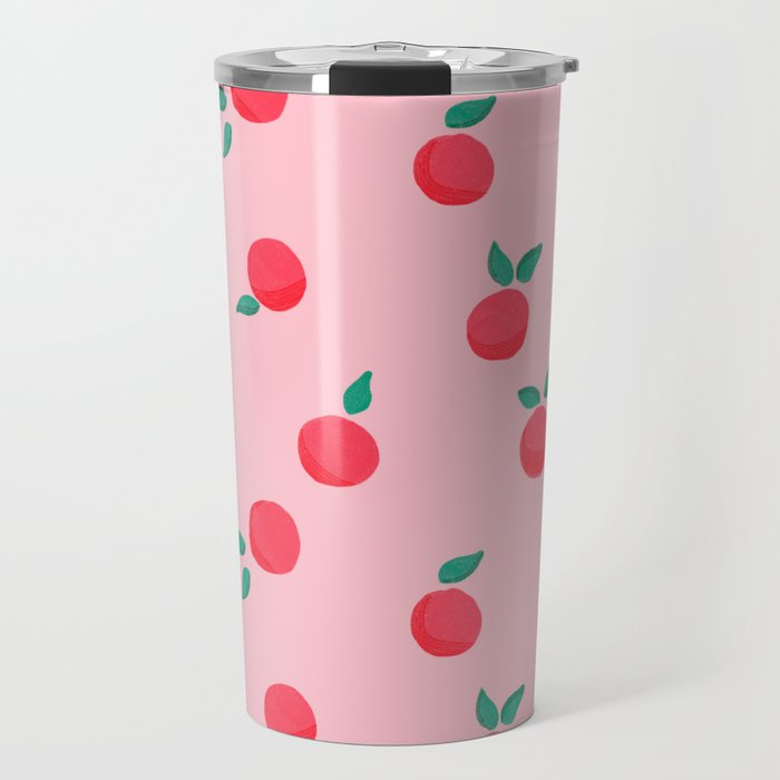 Summer Pink Peaches Pattern Travel Mug Gallery Image 1