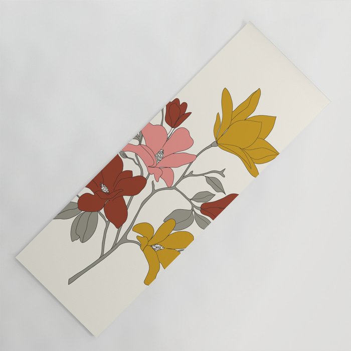 Colorful Minimal Line Art Magnolia Yoga Mat Gallery Image 1