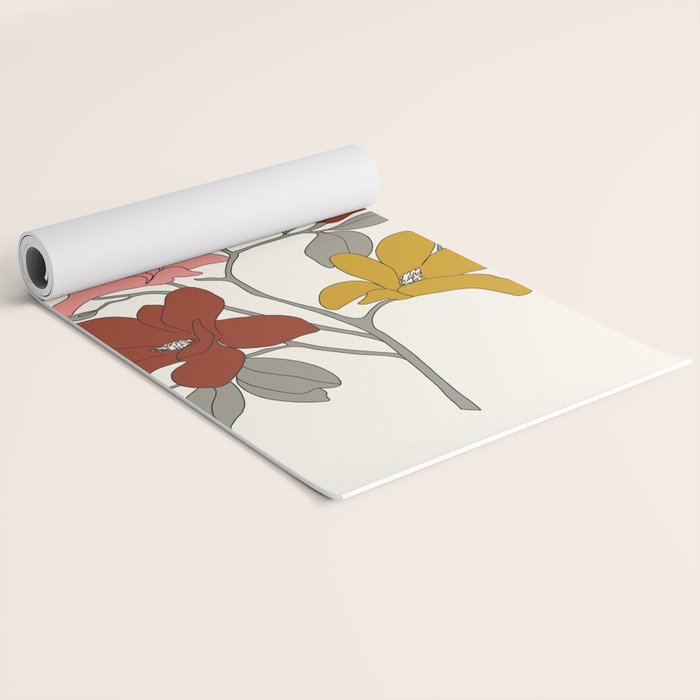 Colorful Minimal Line Art Magnolia Yoga Mat Gallery Image 2