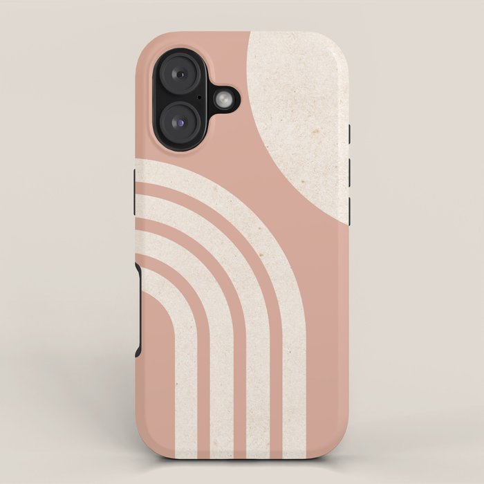 Mid Century Modern Dust Pink Sun and Rainbow iPhone Case Gallery Image 1