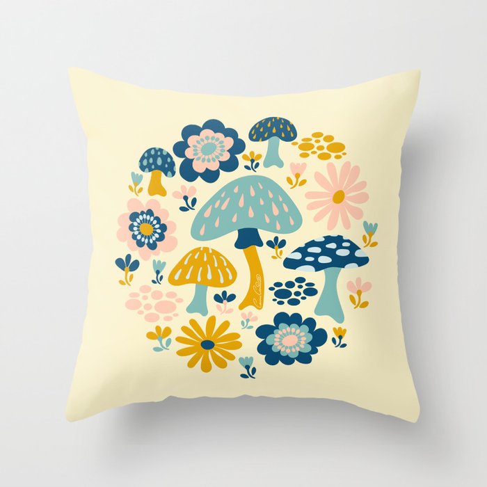 Magical Woodland Floral With Mushrooms Throw Pillow Gallery Image 6