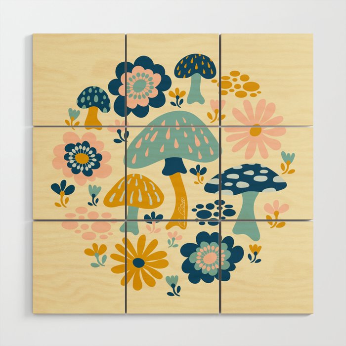 Magical Woodland Floral With Mushrooms Wood Wall Art Gallery Image 1