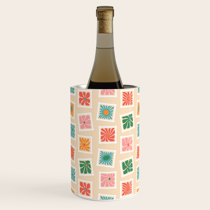 Vintage flower postage stamp pattern Wine Chiller Gallery Image 1