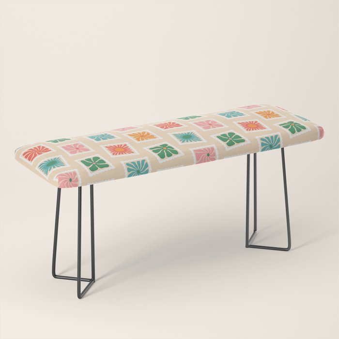 Vintage flower postage stamp pattern Bench Gallery Image 1
