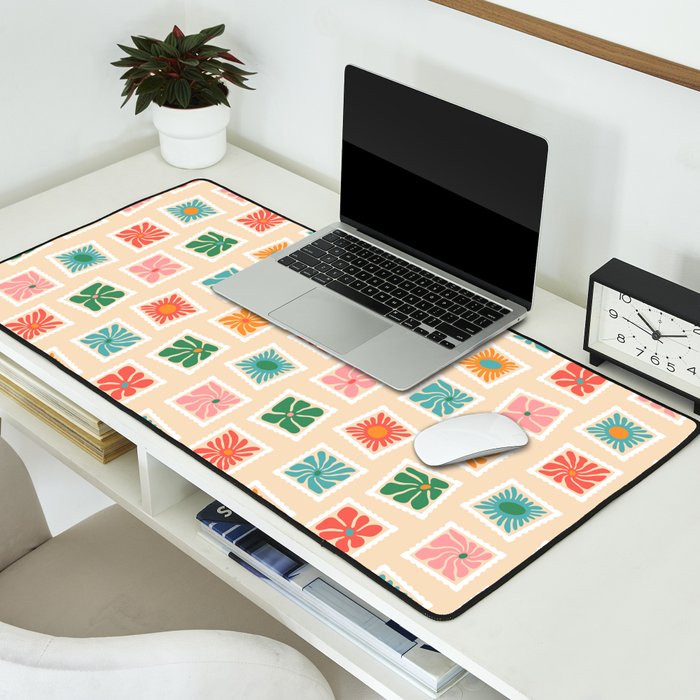 Vintage flower postage stamp pattern Desk Mat Gallery Image 2
